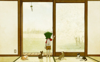 Impressionism cat indoors greenhair anime - cat free wallpaper