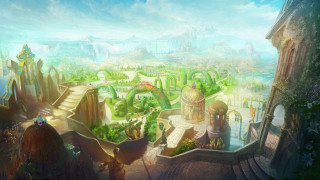 City trees bird fantasy landscape - a painting of a city free wallpaper
