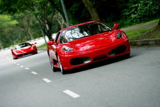 Red sports cars street trees - neoclassicism free wallpaper for desktop