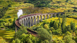 Mountain train bridge autumn nature - both side free wallpaper