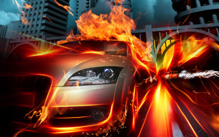 Car flames city matte destruction - flame free wallpaper