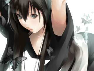 Black hair butterfly woman anime - her shoulder free wallpaper