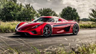 Red sports car driving forest 5 - luxury free wallpaper