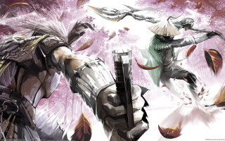 Snow couple guns fantasy armor 2 - gun free wallpaper