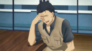Man sitting table hand head 2 - his forehead free wallpaper
