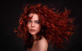 Red hair woman blowing wind 2 - the wind free wallpaper
