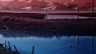 Lake mountain redsky clouds mattepainting - a red sky in the background free wallpaper
