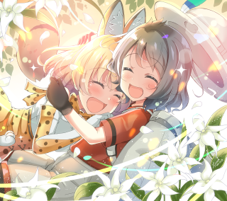 Anime girls hugging flowers butterfly - neoromanticism free wallpaper