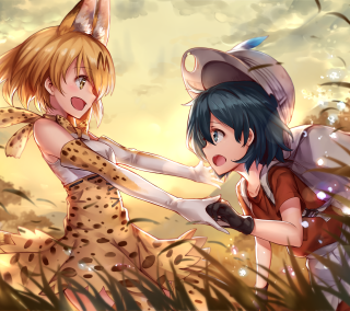 Anime girls grass cat head - jungle free wallpaper