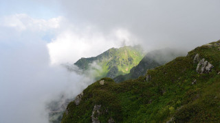 Mountain clouds sheep forest lake - the side of the mountain free wallpaper