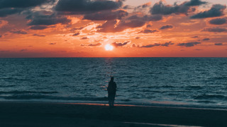 Beach sunset person clouds dock - cinematic photography free wallpaper