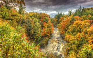 Waterfall forest autumn sunset nature - alexander johnston free wallpaper