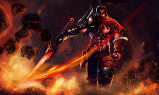 Armor sword demon fire sky 2 - a man in armor holding free wallpaper