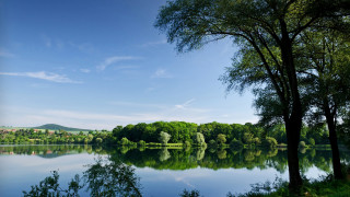 Lake tree sky clouds forest - impressionist free wallpaper