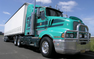Green semi truck road grass - a road next free wallpaper