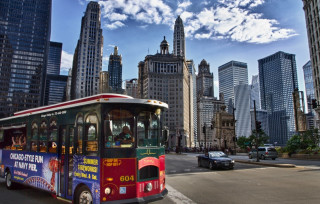 Trolley cityscape skyscrapers blue sky - regionalism free wallpaper for desktop