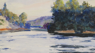 River trees mountain sky water - hopper free wallpaper