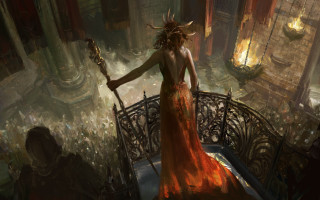 Woman red dress staff demons - a dark city free wallpaper