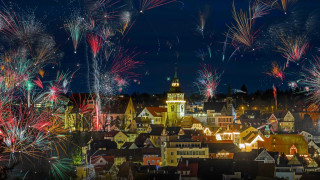 City fireworks clock tower christmas - a city free wallpaper