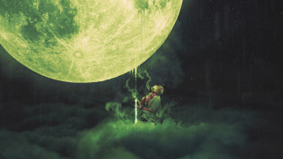 Man cloud green moon astronaut - a pole in front free wallpaper