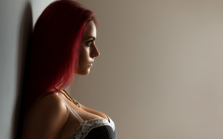 Red hair woman window necklace 2 - her neck and a necklace free wallpaper