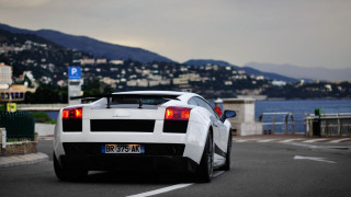 White sports car cityscape waterfront - a street next free wallpaper