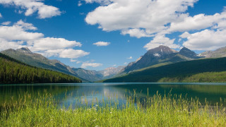 Lake mountains grass sky clouds 10 - mountain and grass free wallpaper