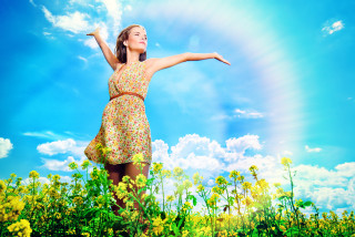 Woman flower field sunbeam summer - daphne mcclure free wallpaper