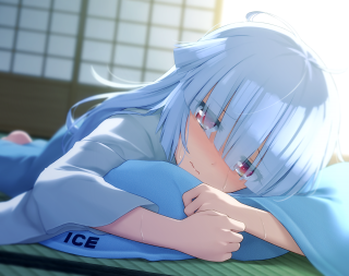 Blurry silver haired girl laying - ice free wallpaper