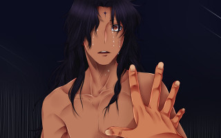 Long haired man tears hands - half body free wallpaper