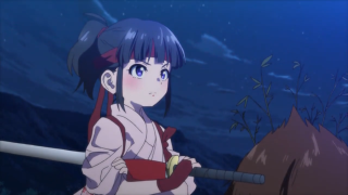 Girl sword water night fish - ukiyoe free wallpaper