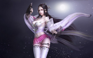 Woman costume gun knife moon - a gun and a knife free wallpaper