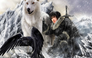Man bird wolf sword winter - game free wallpaper for desktop