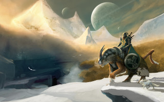 Man riding horse snow dog - a painting of a man riding free wallpaper