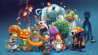 Cartoon characters blue background shadow - a group of cartoon characters free wallpaper