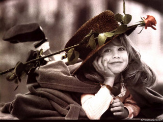 Woman hat rose bench art - anne geddes free wallpaper