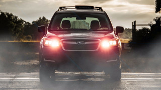 Car fog headlights tiltshift mountain - photorealistic lighting free wallpaper