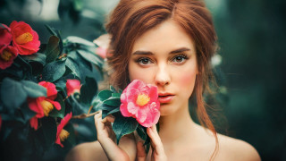 Woman holding rose portrait art - a rose free wallpaper