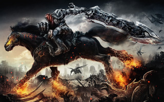 Horse rider fire field sword - huge free wallpaper