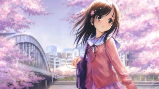 Girl pink dress anime park - a purple jacket free wallpaper
