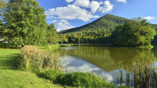 Lake green trees mountain clouds - lush free wallpaper for desktop