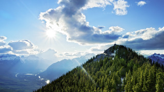 Mountain forest river sunbeam clouds - naturalism free wallpaper