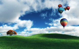 Hot air balloons green field - hot air balloon free wallpaper