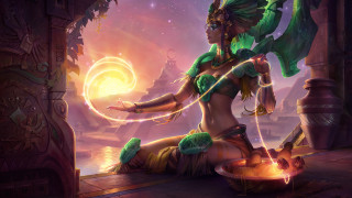 Woman green costume fire lamp - epsylon point free wallpaper