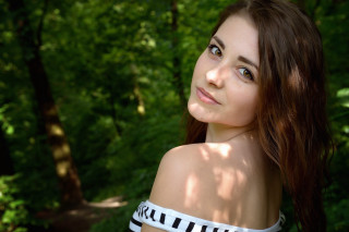 Woman long hair striped shirt - striped free wallpaper