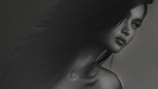 Woman longhair blackandwhite featheredtail realistic - tail free wallpaper