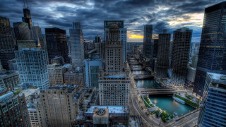 City river bridge cloudy sky - a matte painting free wallpaper