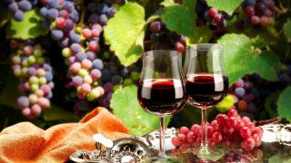 Wine glasses grapes silver tray - two glass of wine free wallpaper