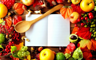 Notebook autumn fruits vegetables wooden - a notebook free wallpaper