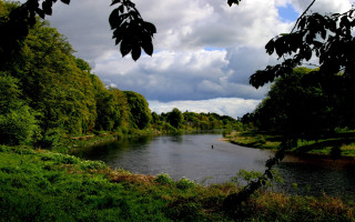 River forest canoe cloudy sky - alexander johnston free wallpaper